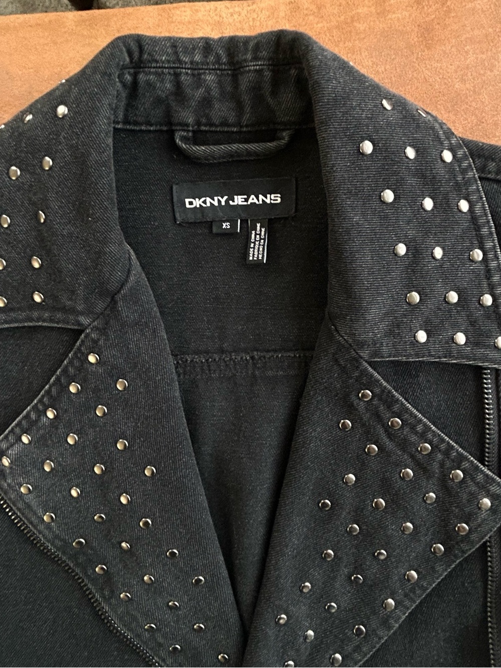 Dkny Black Studded Jean Moto Jacket